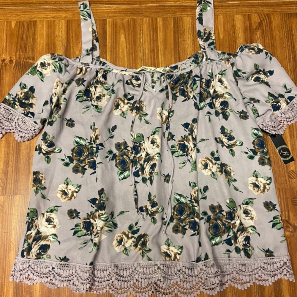 Floral lavender lace off the shoulder top